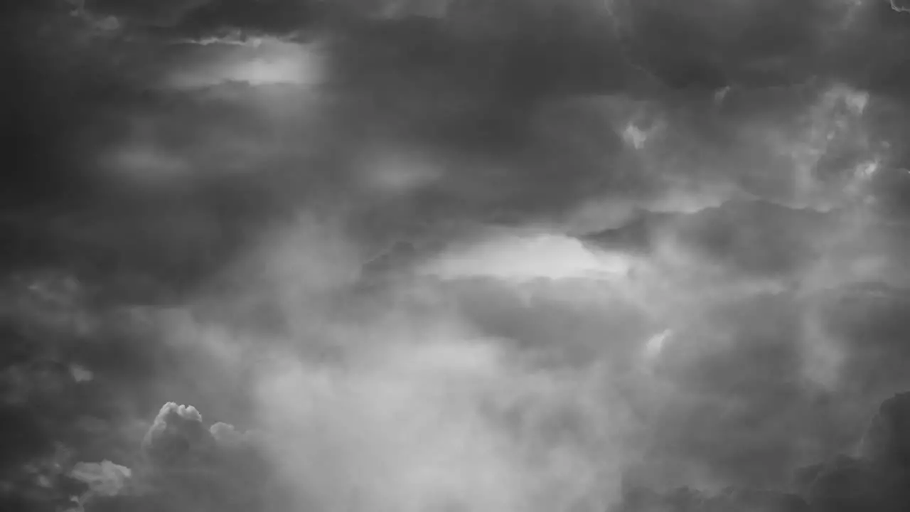 4k view of thunderstorm in dark and thick clouds above the sky