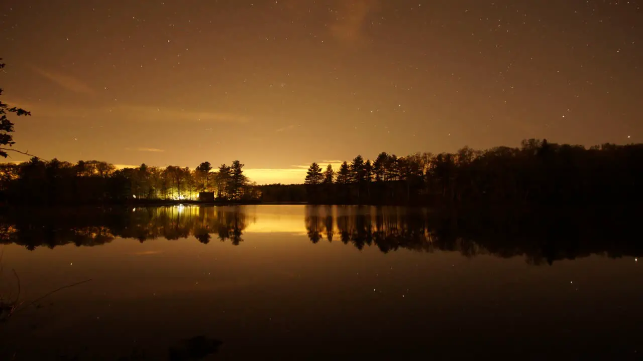 Night Time Lapse of Stars and Beautiful Lake Reflection