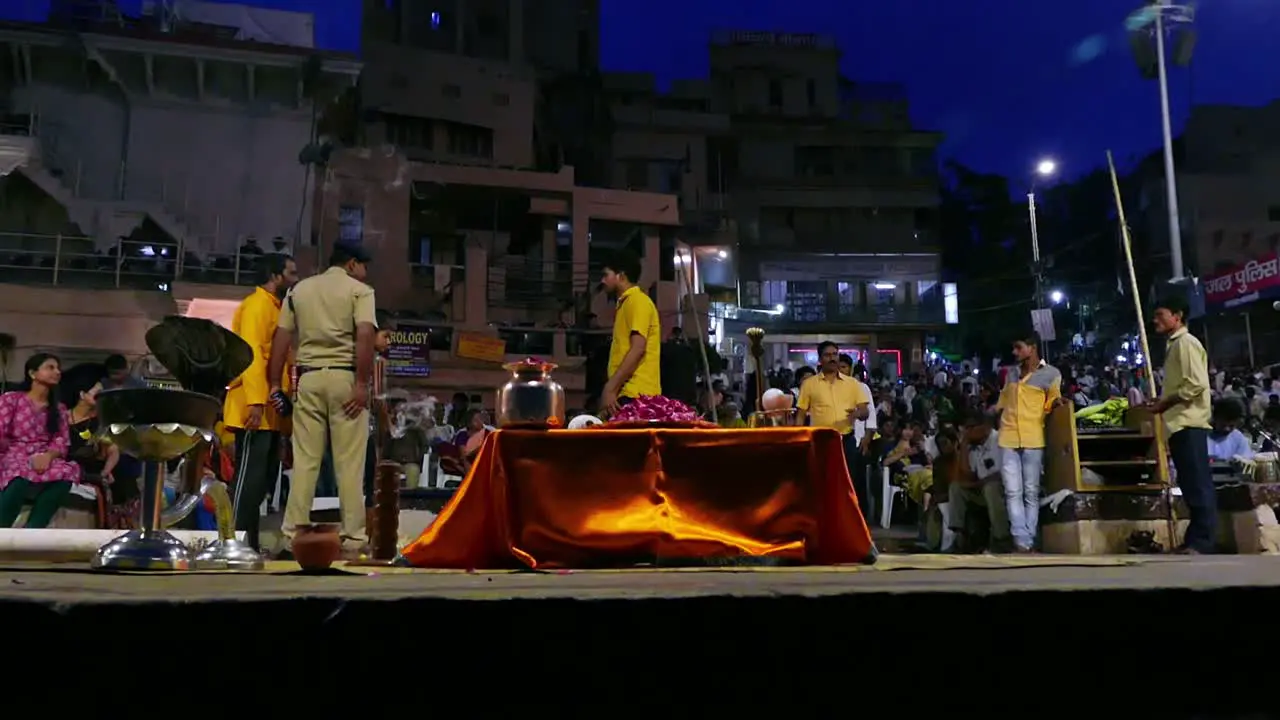 Preperations for grand ganga aarti in varanasi  uttar pradesh