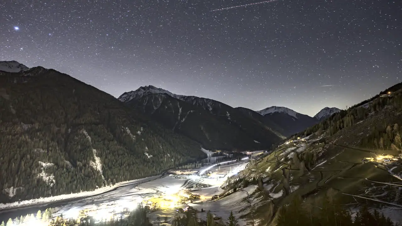 Time Lapse of Sankt Walburg in Ultental during a cloudy night