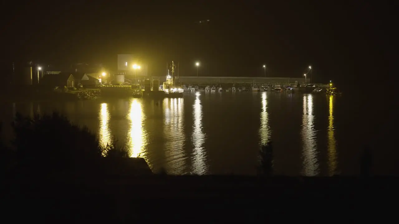 A small port at night