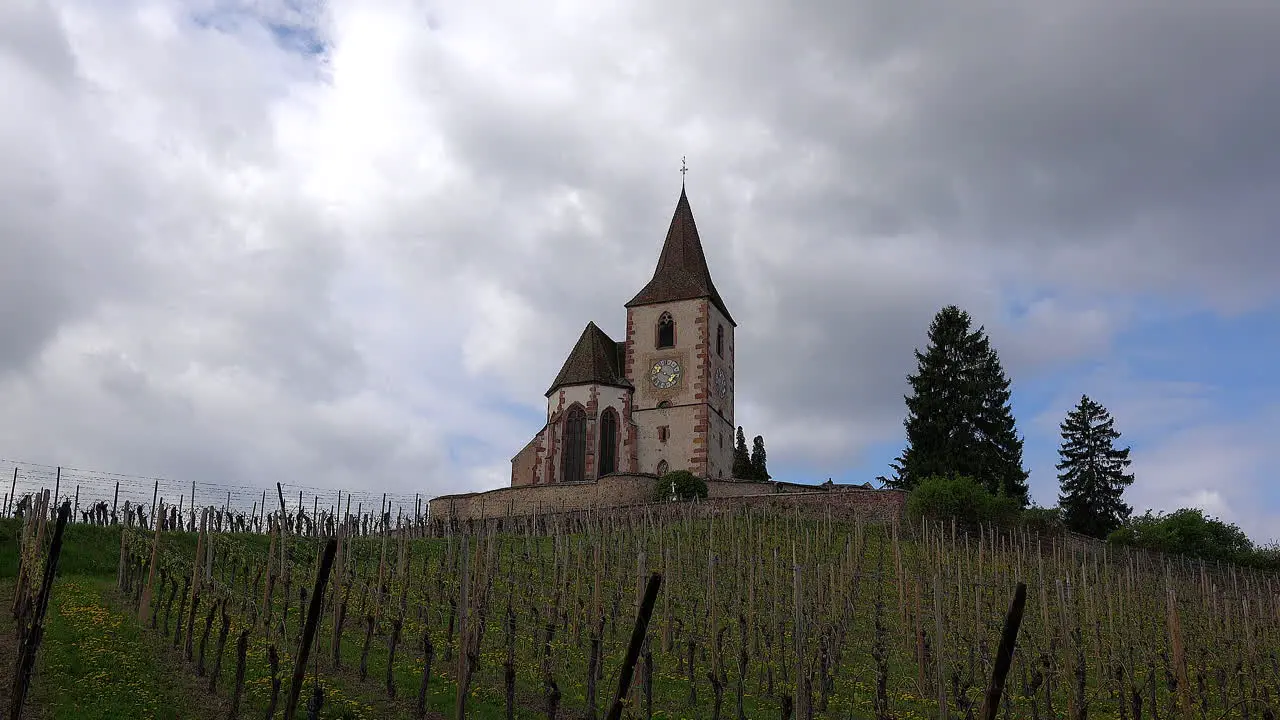 France Alsace Church On Hill With Clouds