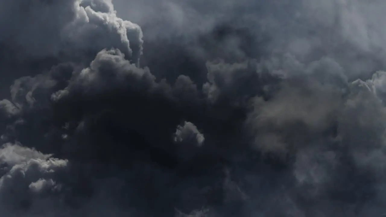 point of view slow motion dark gray cumulus clouds and thunderstorms that streaked across the sky