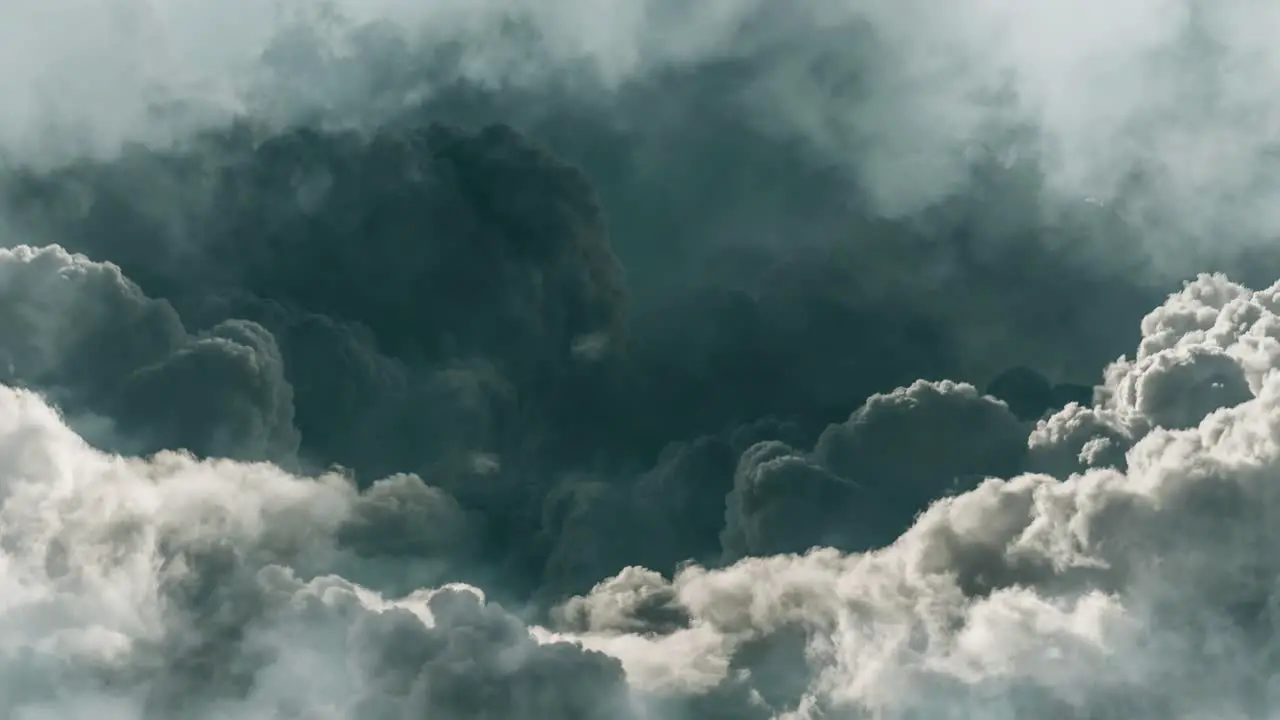 point of view slow motion cumulus clouds and thunderstorms that flash across the sky