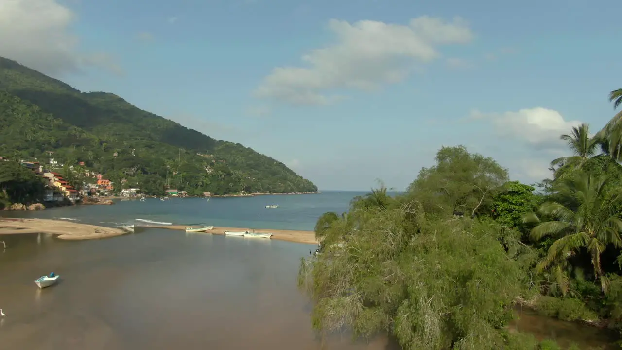 Where Ocean Meets The River In Yelapa Mexico aerial drone shot