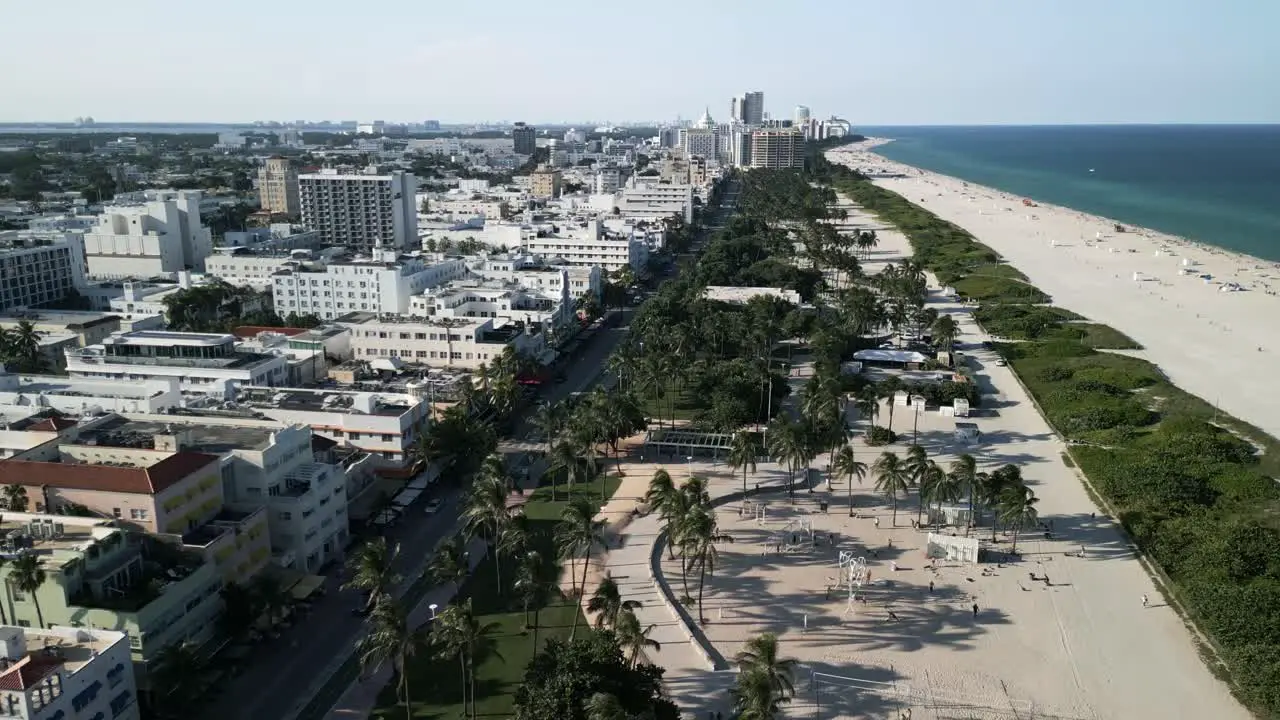 aerial of ocean drive in Miami south beach drone footage