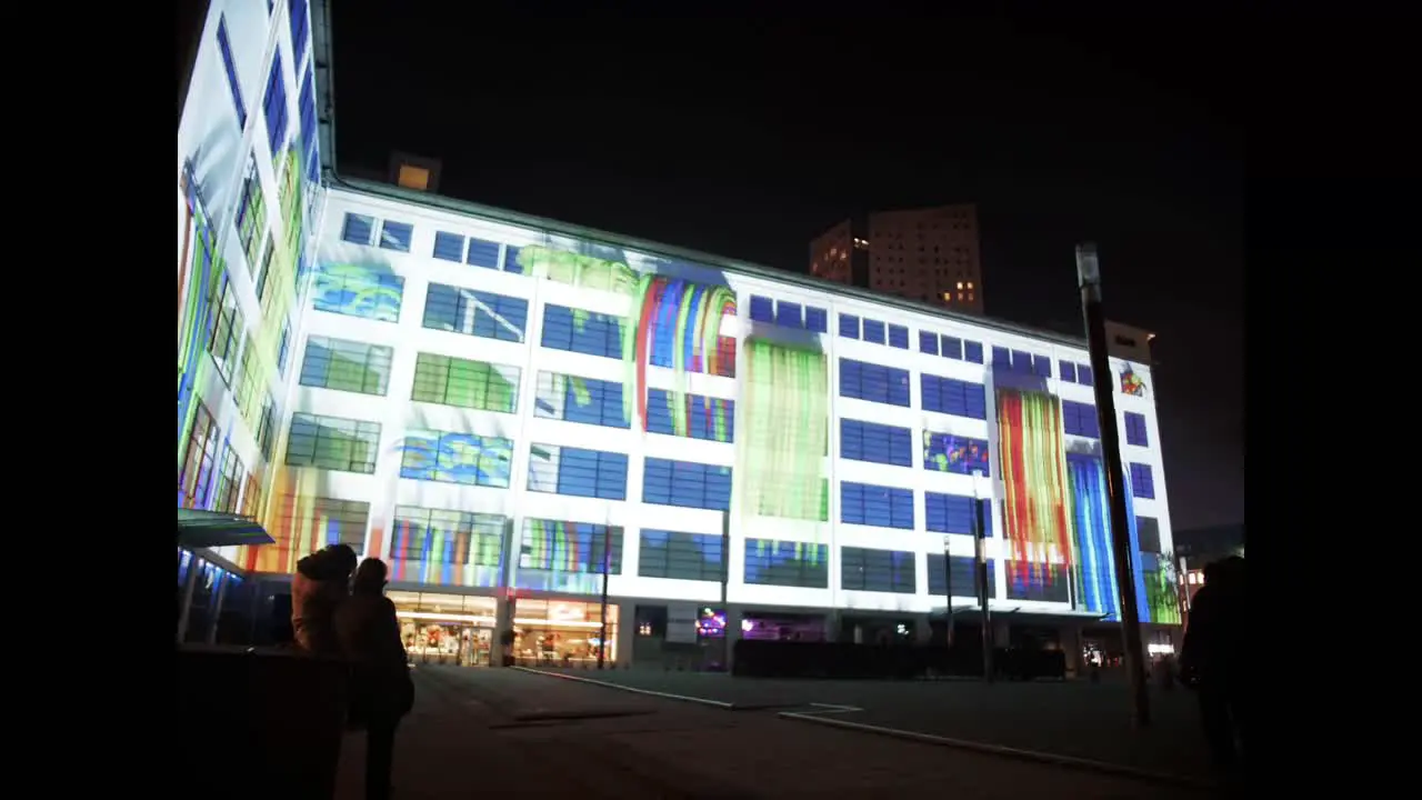 Timelapse of light show on exterior wall of building at Glow festival in Eindhoven