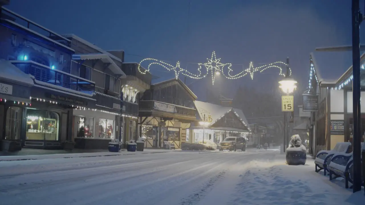 Early morning in Poulsbo Washington with a rare snowfall a view of downtown