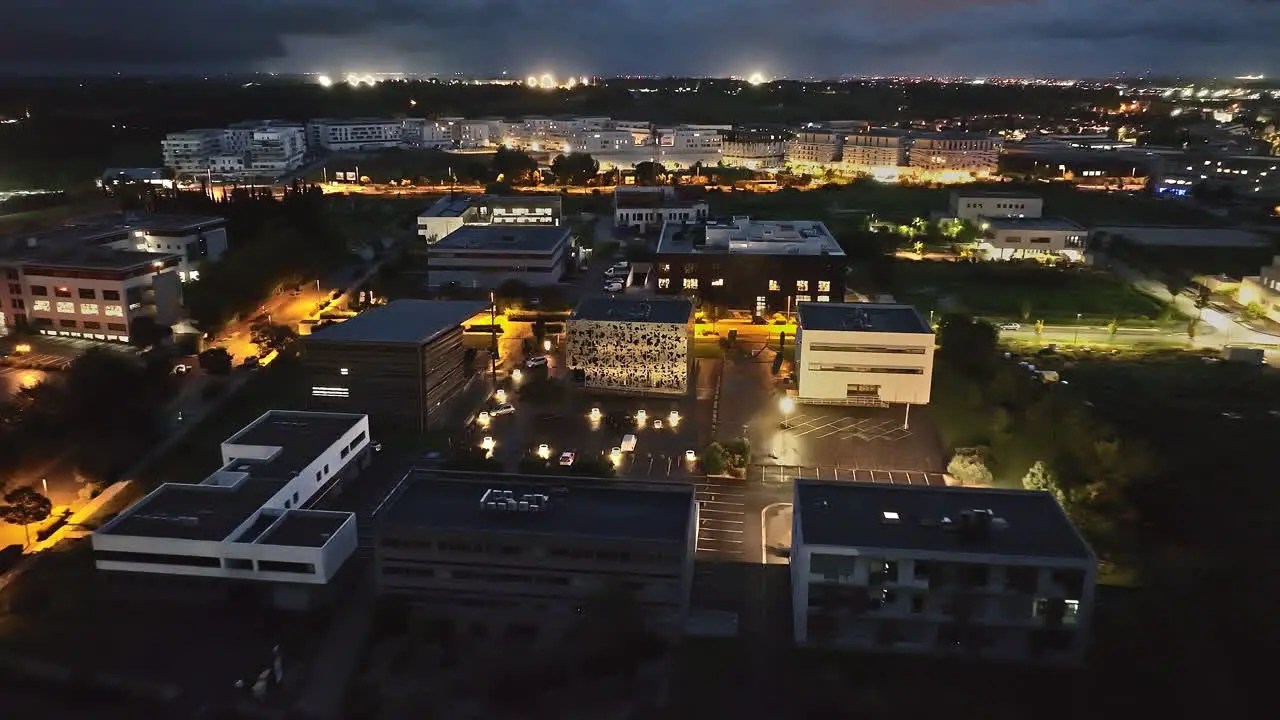 Picturesque nighttime scene of the business hub in Montpellier captured in high