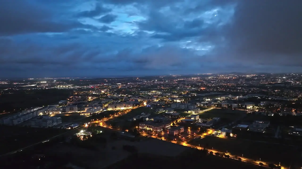 Montpellier innovation hub lights reflecting at night