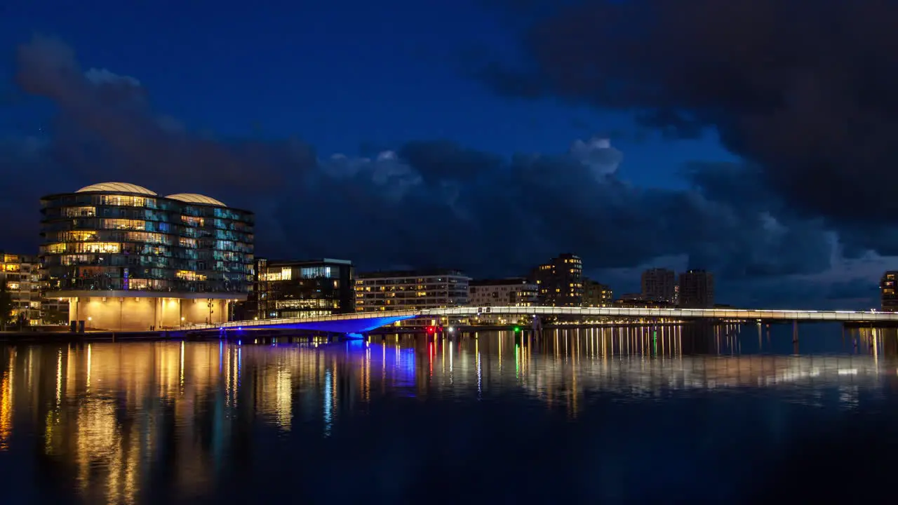 Copenhagen Skyline & Water Bridge Timelapse at Sunset