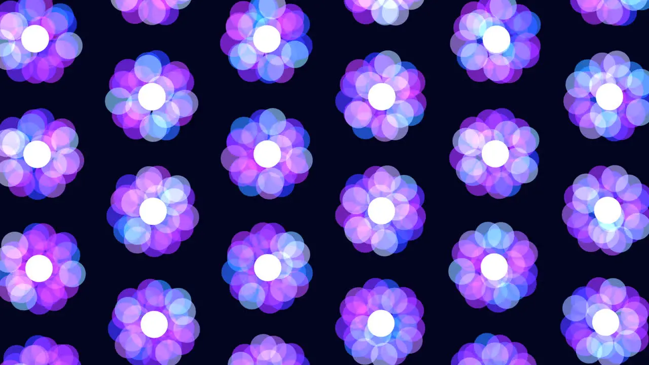 Glowing purple and blue flower pattern on black background