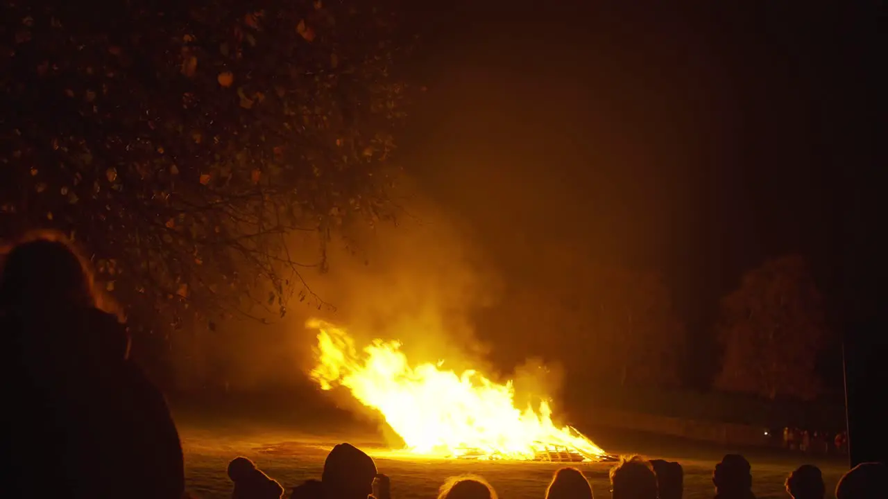 Night Time Large Campfire Outside