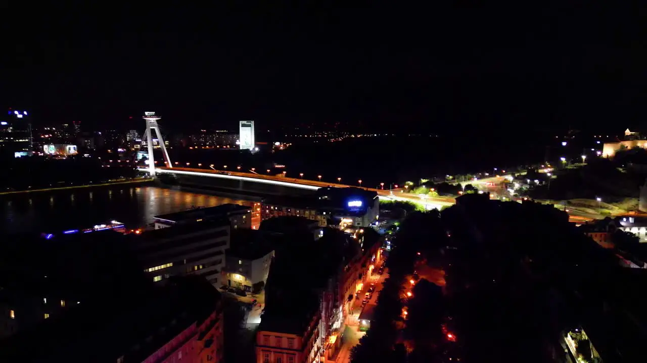 Aerial Shot Of Bratislava Cityscape At Night Time Spain Europe