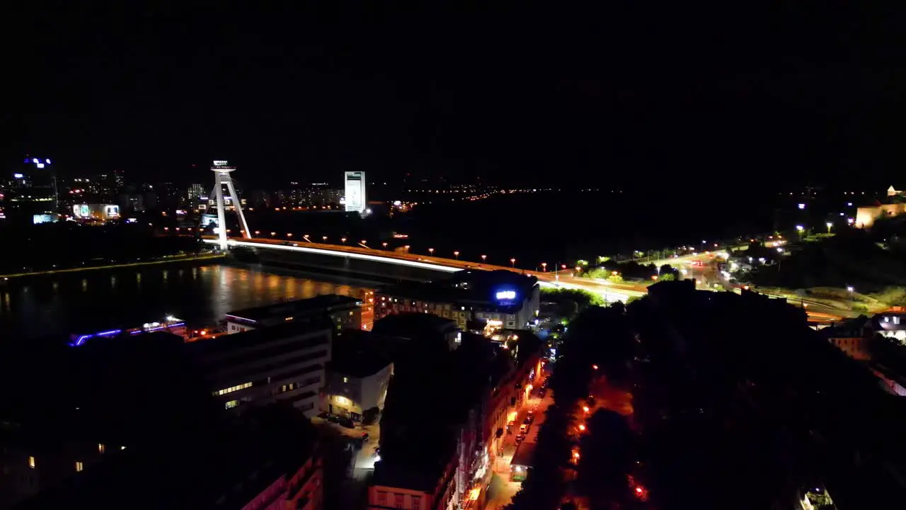 Slow Motion Shot Of Bratislava Cityscape At Night Time Spain Europe