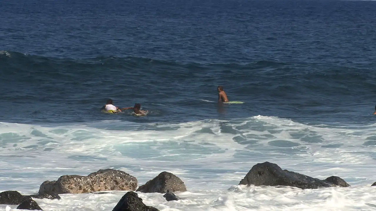 Hawaii Surfers rocks and waves