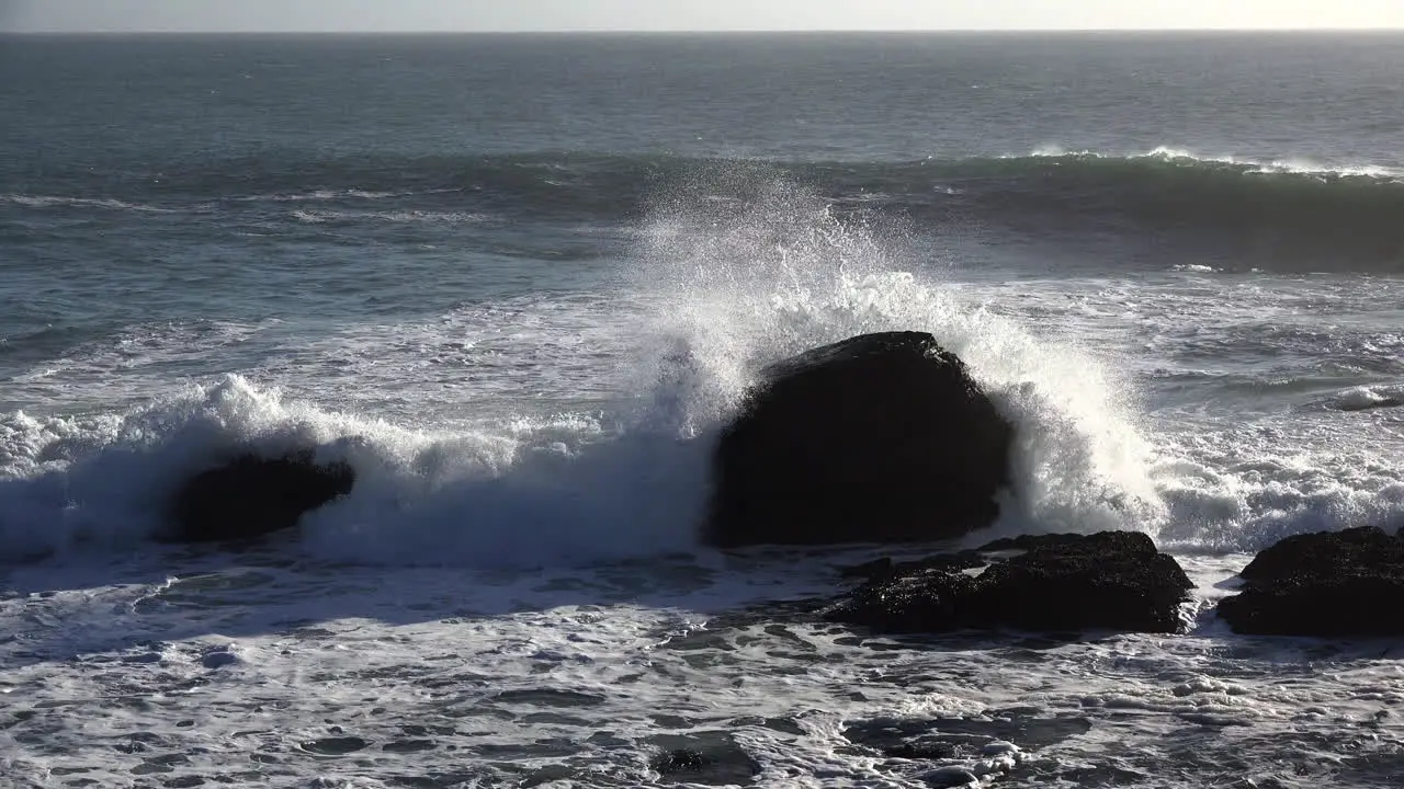 California Salt Point Slow Motion Waves Crash On Big Rock