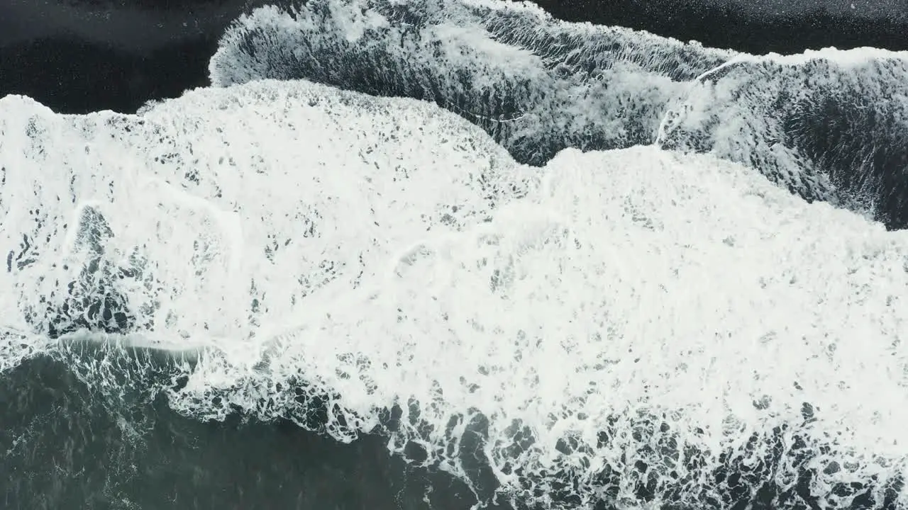 Top down of famous black volcanic sand beach in Iceland with waves