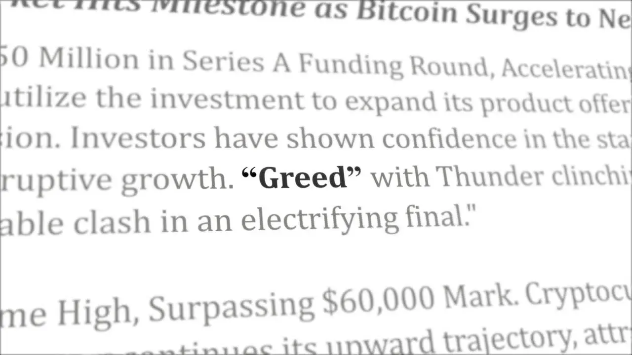 Greed news headline in different articles