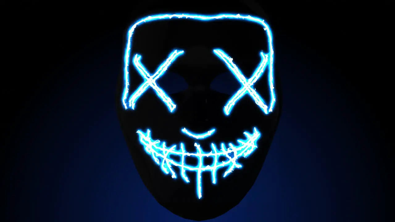 Black mask with blue led neon green screen