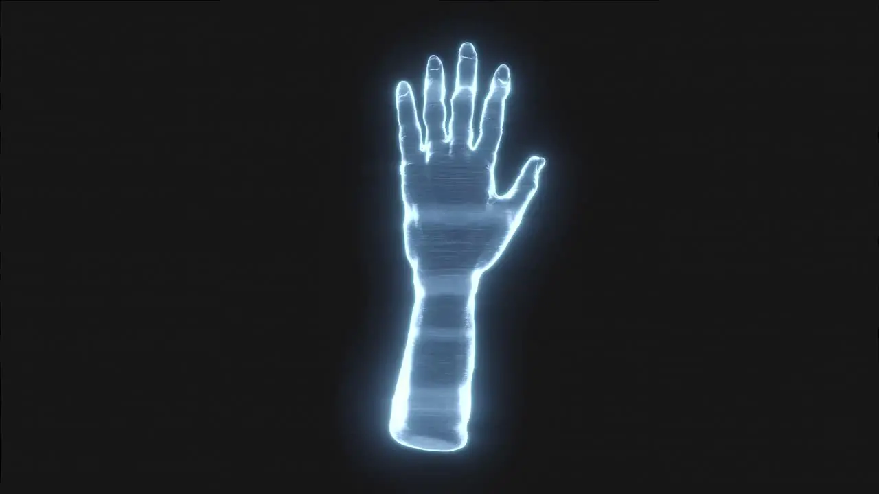 Animation of holographic hand on black background