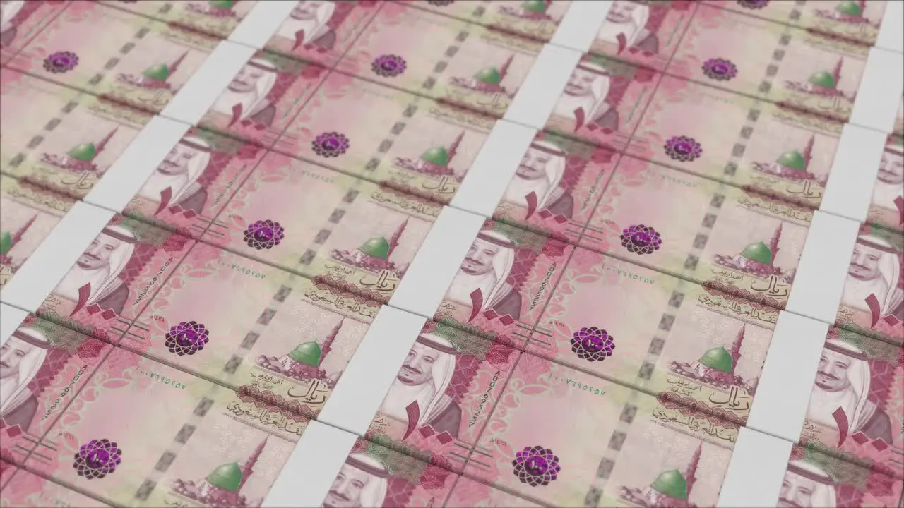 100 SAUDI RIYAL banknotes printing by a money press