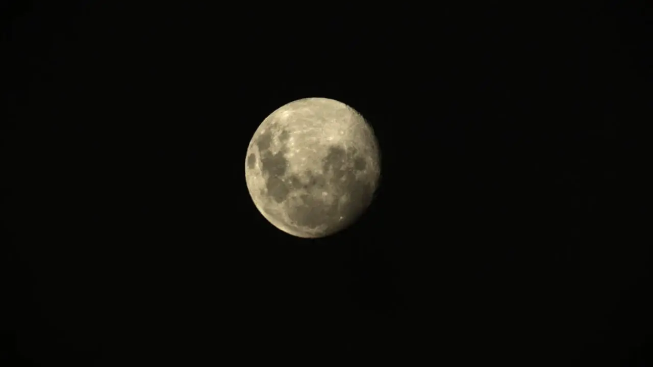 Static Shot of Almost Full Moon Against Black Sky