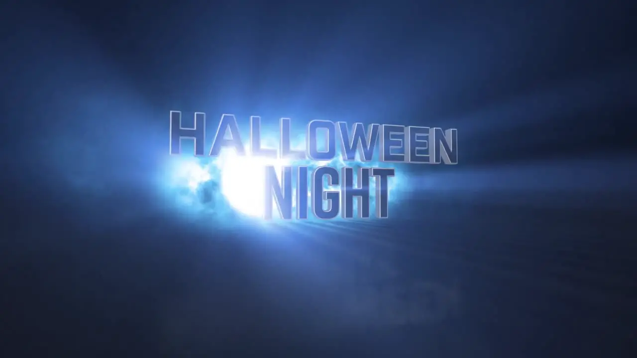 Animation of halloween text over clouds on navy background