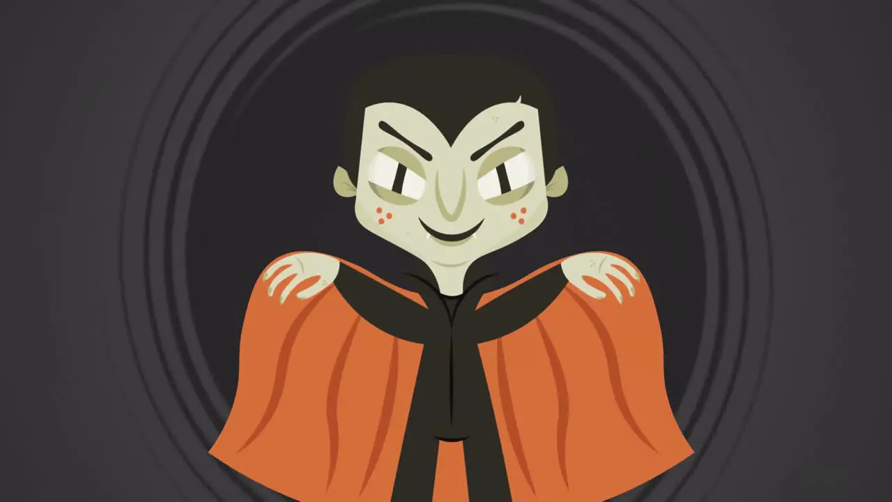 Animation of halloween vampire and circles on grey background