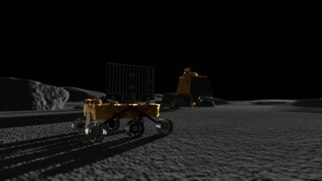 3D animation of the Pragyaan Lunar rover turning on the Moon