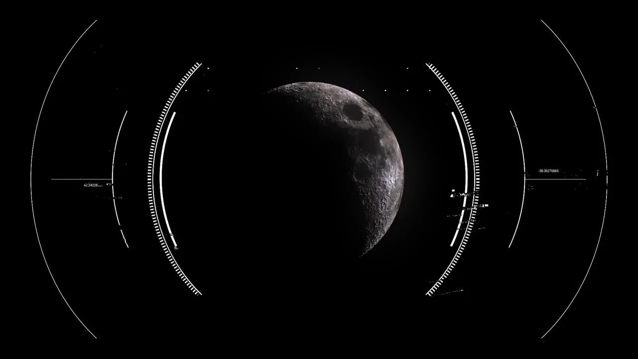 Hud display scanner engages lunar trajectory of half moon with circular target