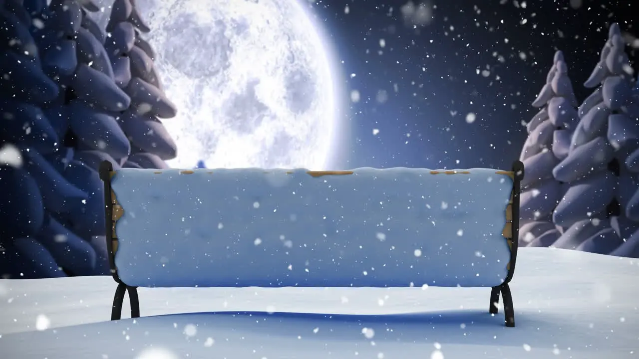 Winter scenery with full moon and falling snow