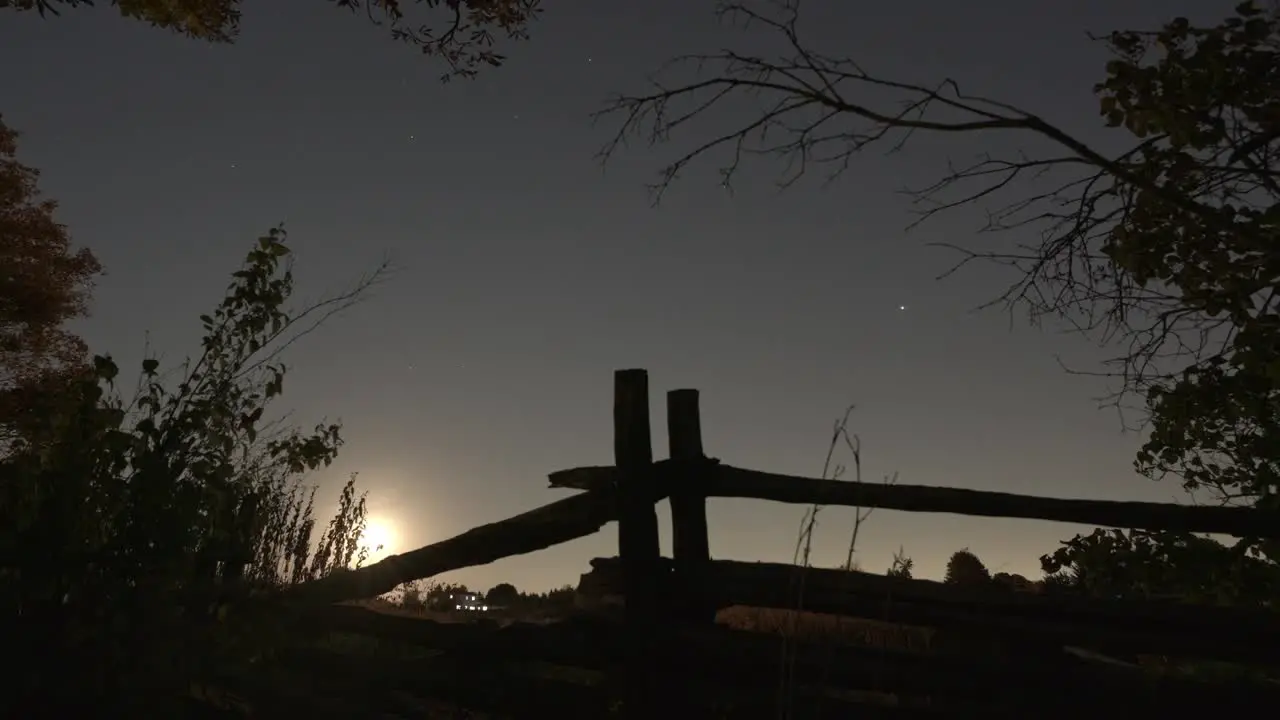 Moon Rising Over Farm Fence In Caledon Time Lapse