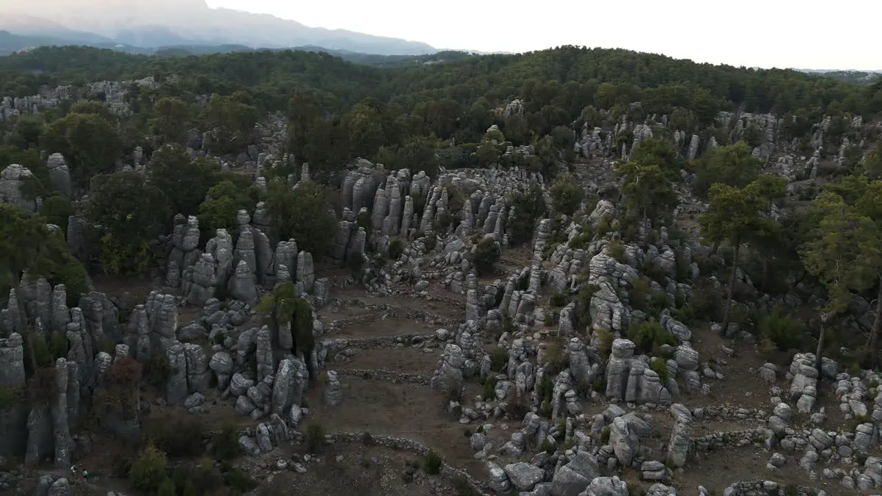 Unusual rock formations dominate countryside landscape scenery Aerial