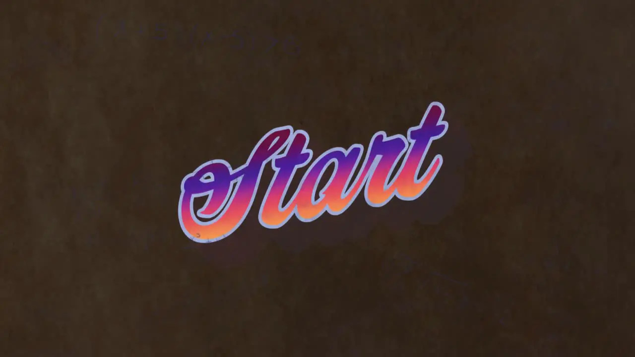 Animation of start text banner over changing grunge textured dark background