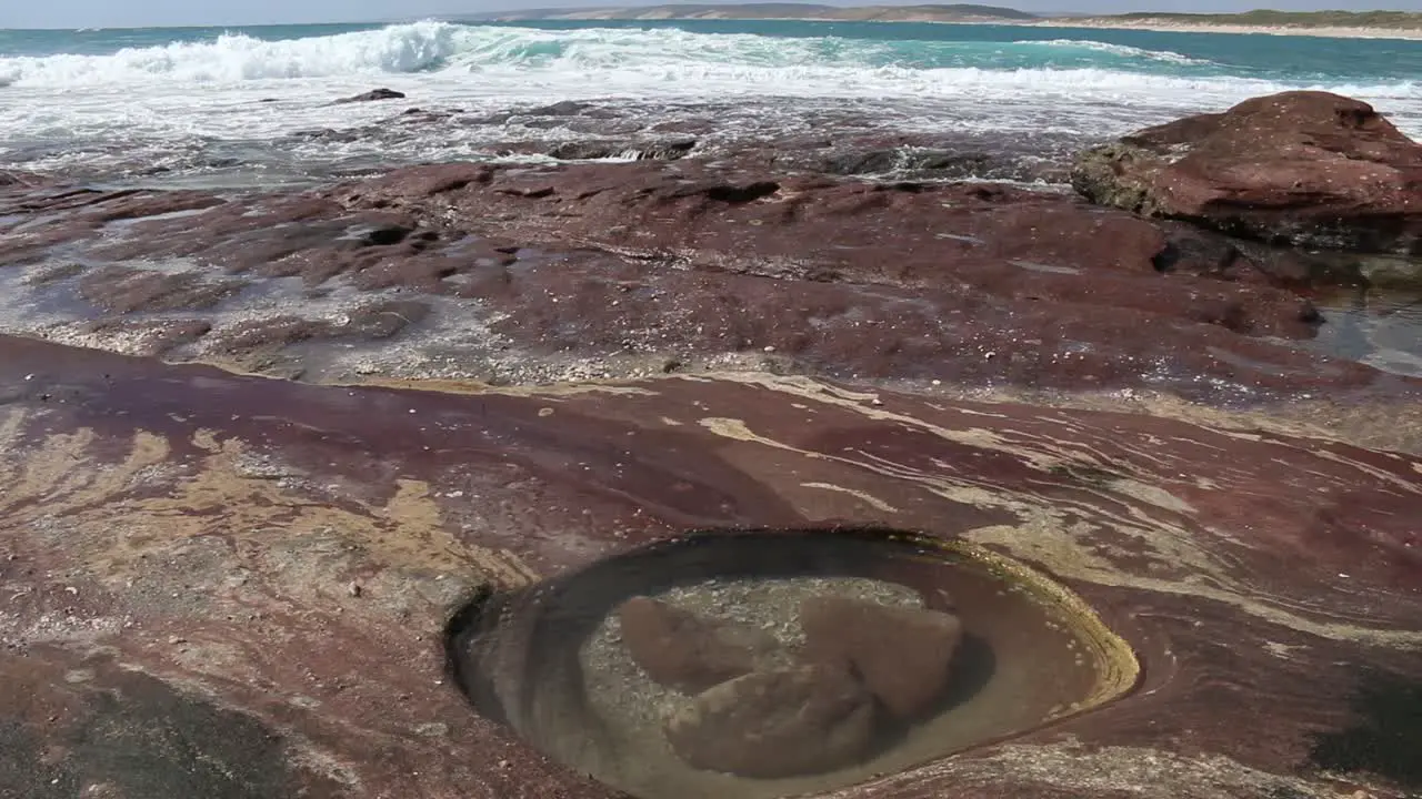 Kalbarri Rock Pools Waves Crashing In Background Western Australia