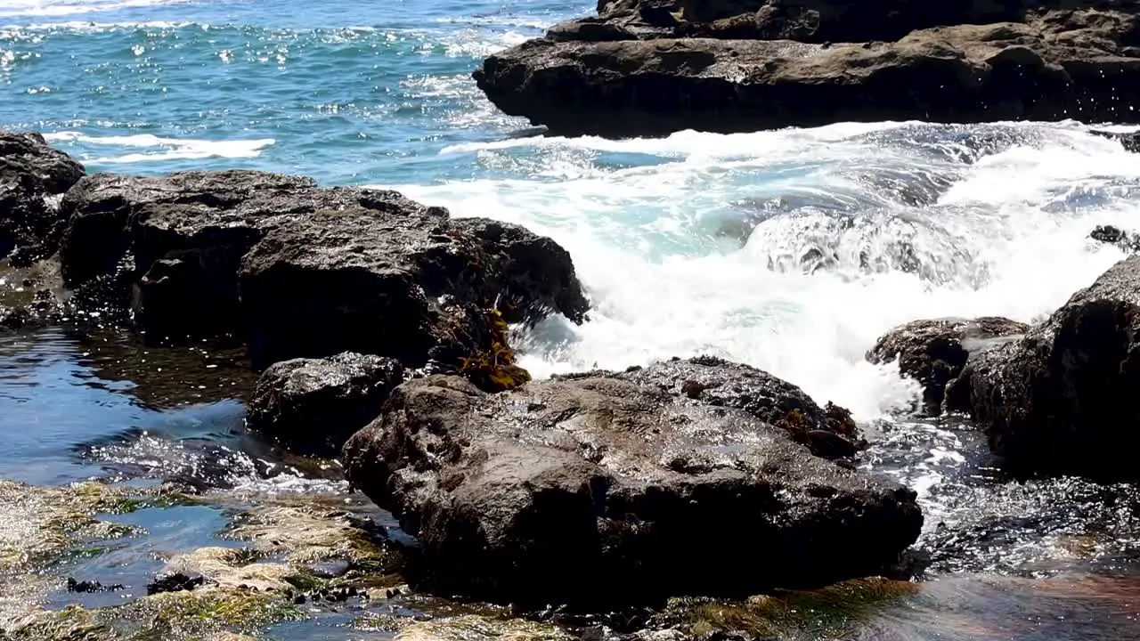 Big surf and waves crash against a rugged Pacific Northwest coastline