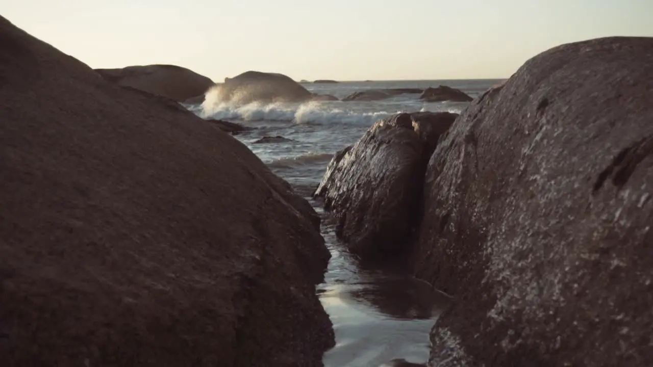 Rough waves crashing into rocks on a windy day in Langebaan Cape Town