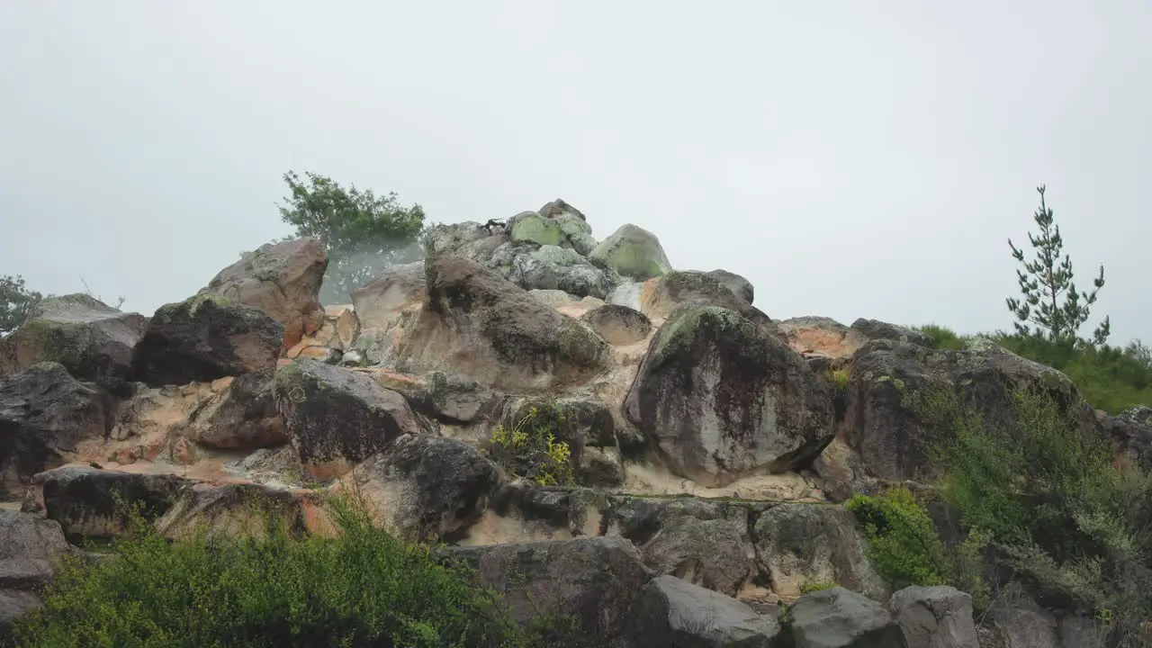 geological activity volcanic lanscape rock pile steaming