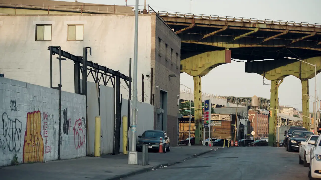 Empty Street In Redhook Brooklyn NYC Near Highway Overpass