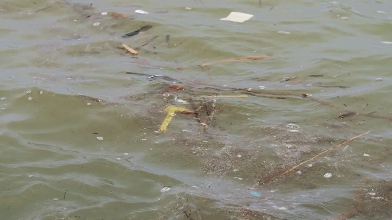 Plastic and garbage floating in the water