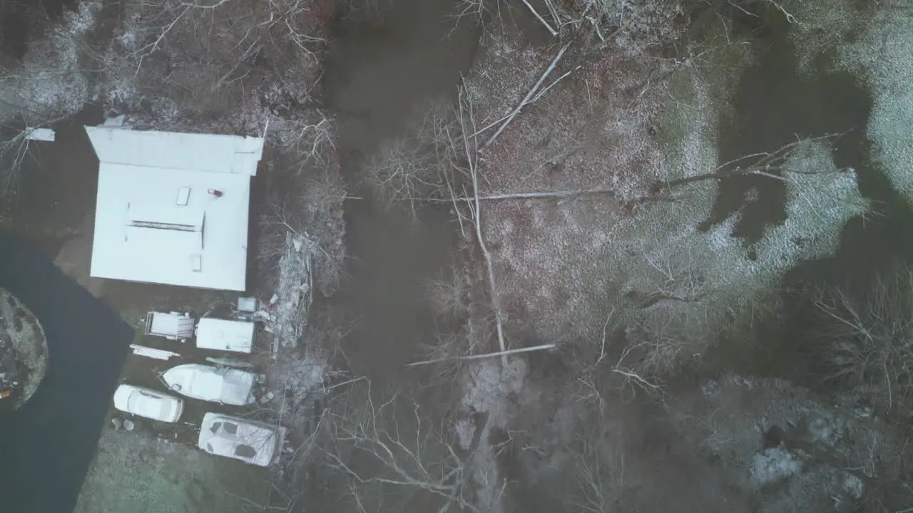 Top View Of Snowy Forest During Winter Season Warren Ohio USA