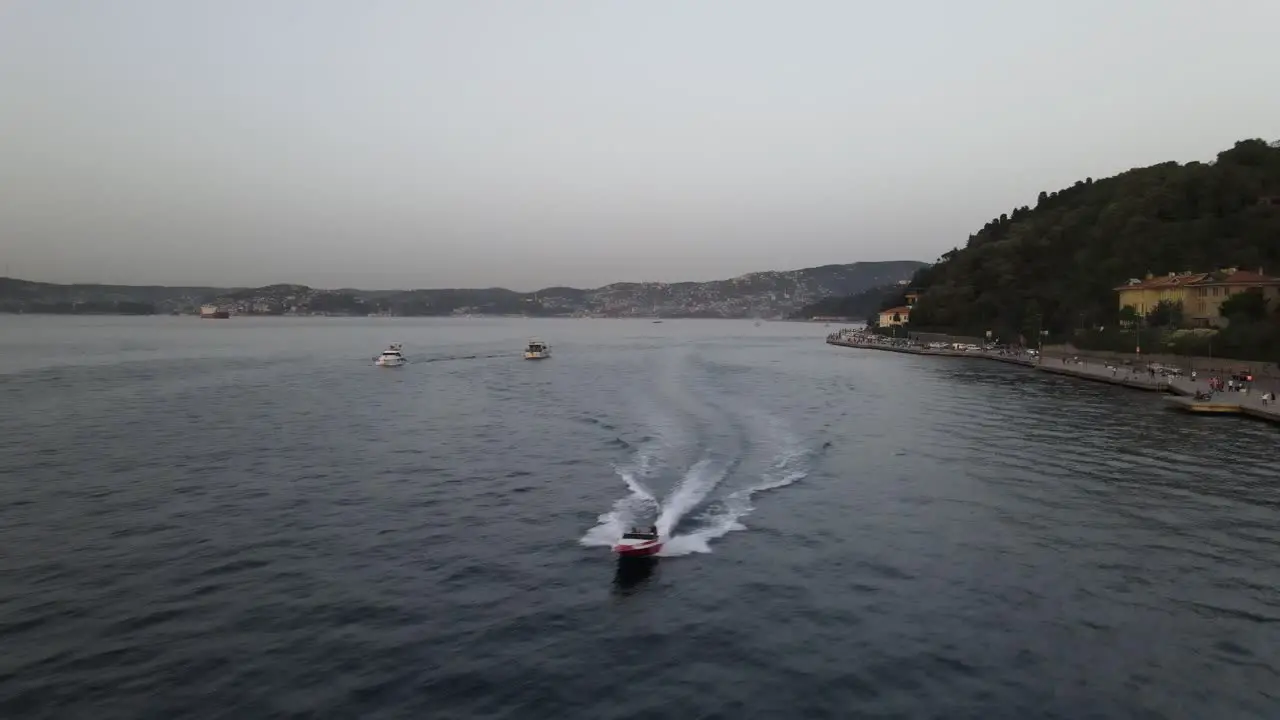 Aerial View Speed Boat During Sunset