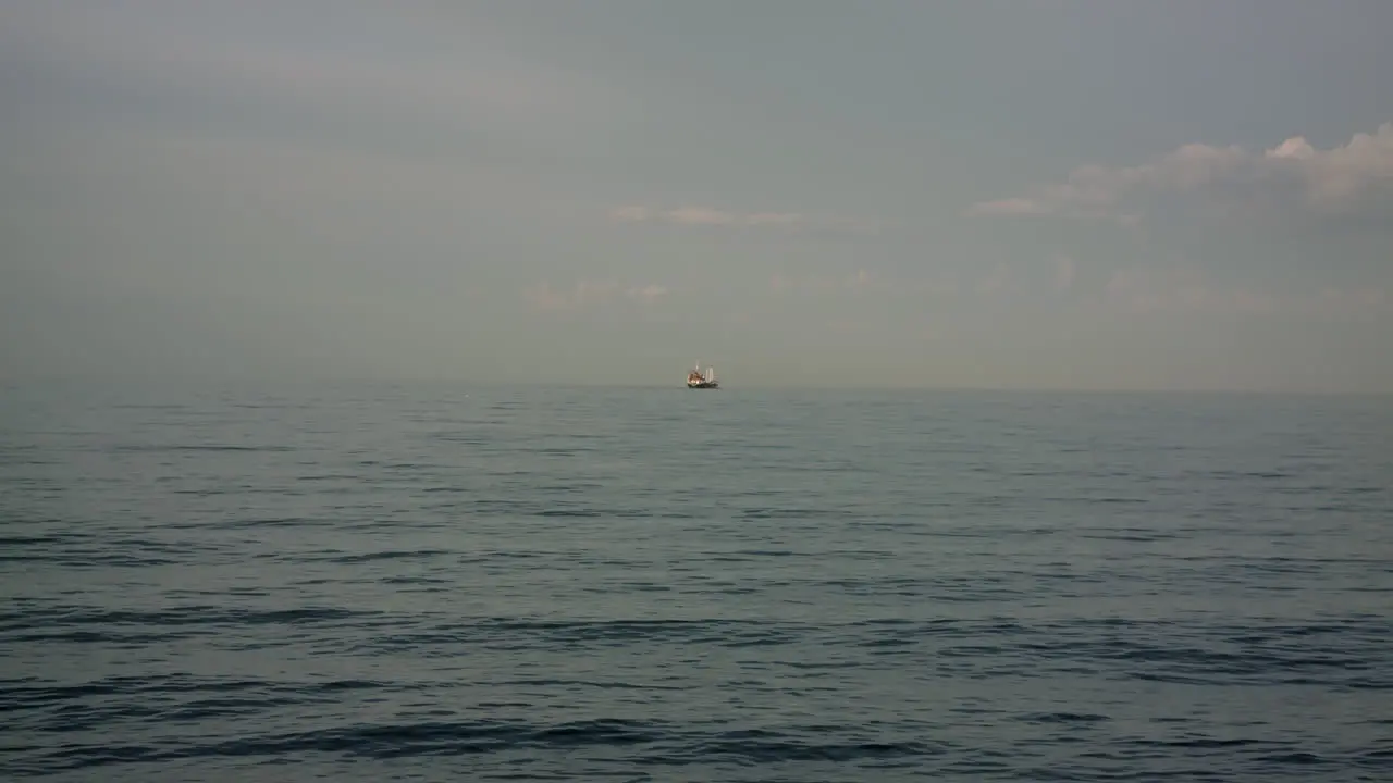 A boat out at sea all alone