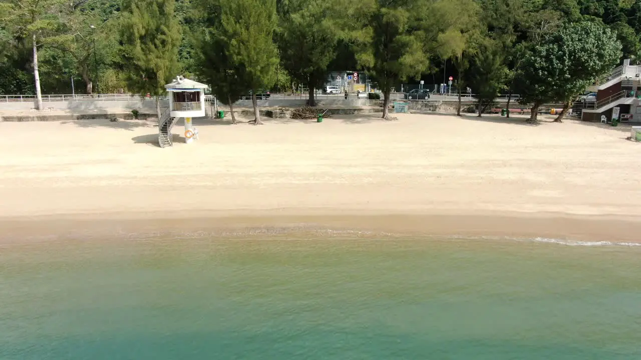 Empty public beach in Hong Kong due to Covid19 lockdown guidelines Aerial view