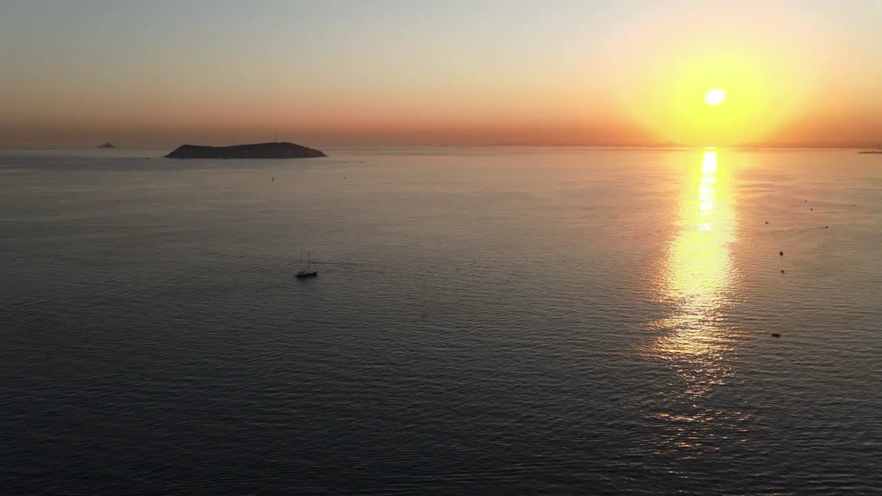 Aerial View Sea Sunset Island