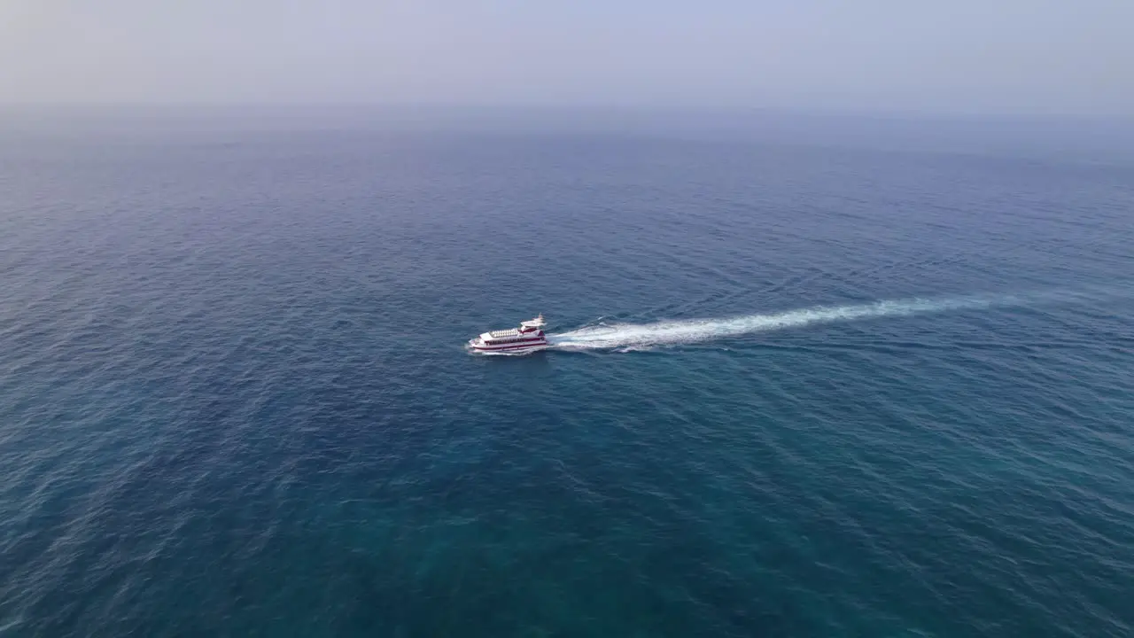 Aerial View of Ferry Ship in Blue Water of Atlantic Ocean Sailing Between Canary Islands Spain