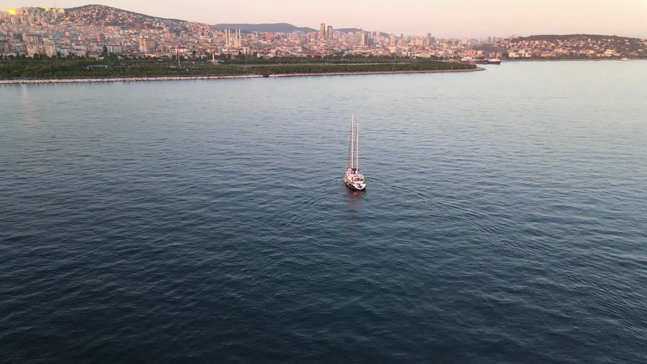 Aerial View Sea Sunset Boat