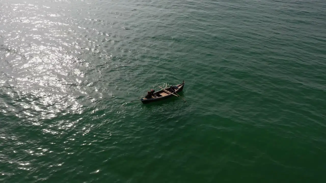 Aerial View Of Traditional Wooden Row Boat In Arabian Sea