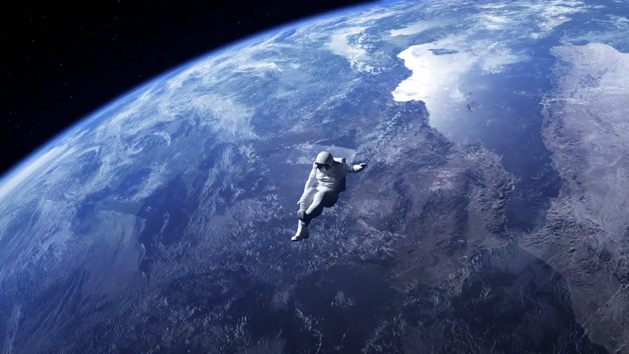 Astronaut Falling From Space To Earth in slow motion with zero gravity effect